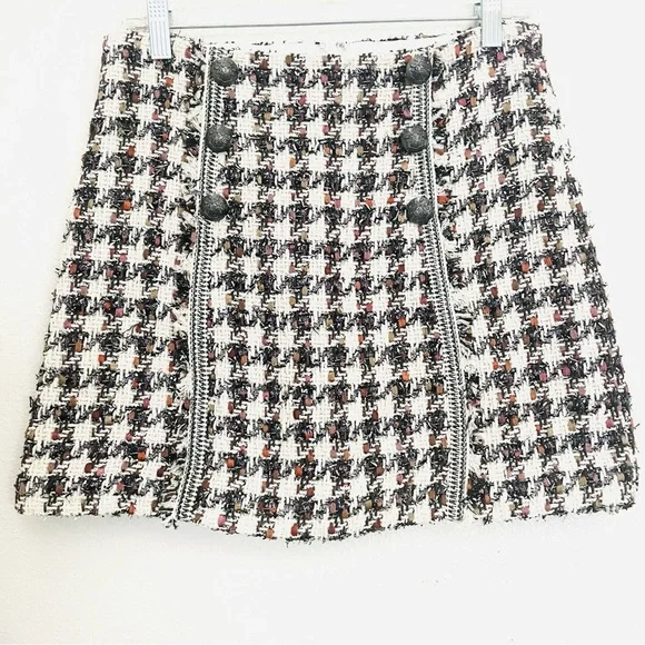 VERONICA BEARD STARK TWEED MINI SKIRT Houndstooth-patterned SIZE 4 - Picture 11 of 13